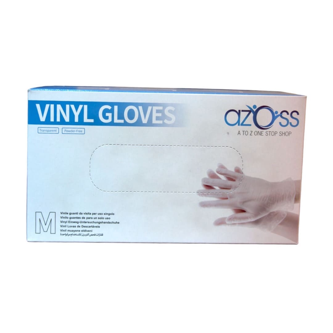 Azoss Vinyl Gloves in a crystal-clear variant, designed to meet the exact standards of hand protection in Qatar. These disposable gloves provide exceptional performance and versatility, ensuring your safety and comfort in a wide range of applications.